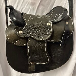 Black Embossed Leather Shoulder Bag